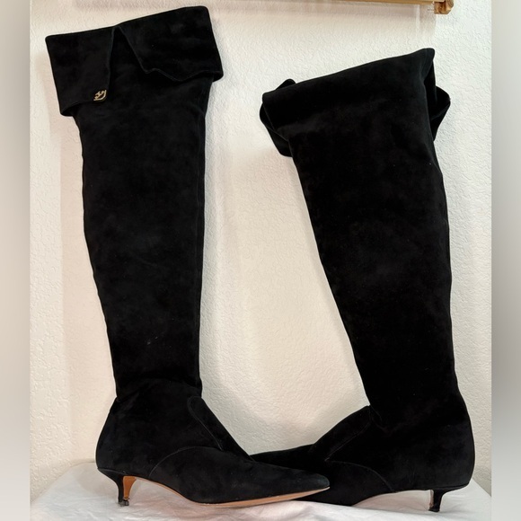 Tory Burch Elizabeth Pointy Toe Over the Knee Boot KITTEN BLACK - Picture 1 of 6